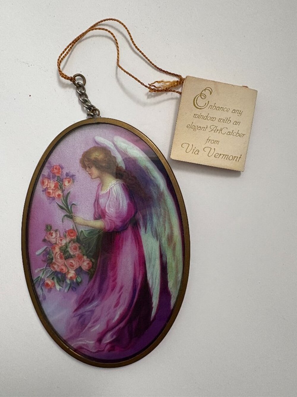 Via Vermont Artistry Glass Art Suncatcher Ornament in Brass Tone Frame